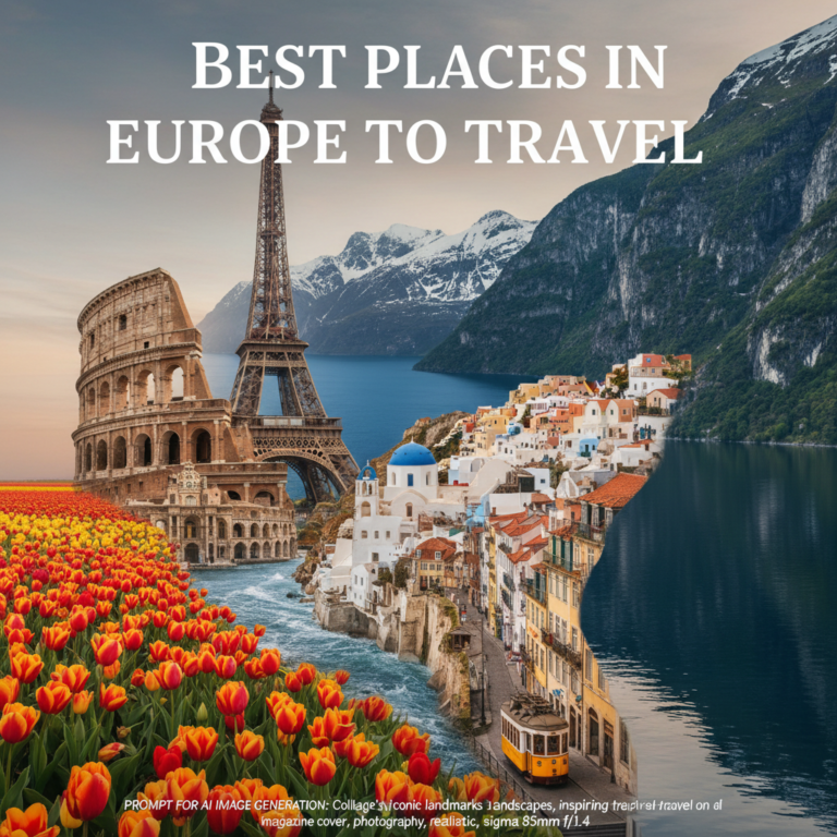 alt_text Collage of Europe’s iconic landmarks and landscapes, inspiring travel on a stunning magazine cover.