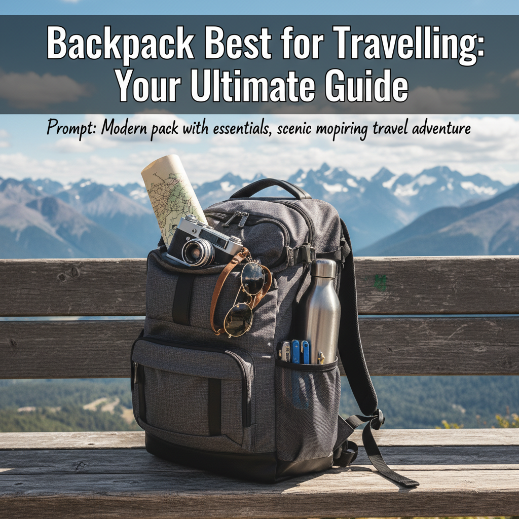 Backpack Best for Travelling: Modern pack with essentials, scenic mountains, inspiring travel adventure