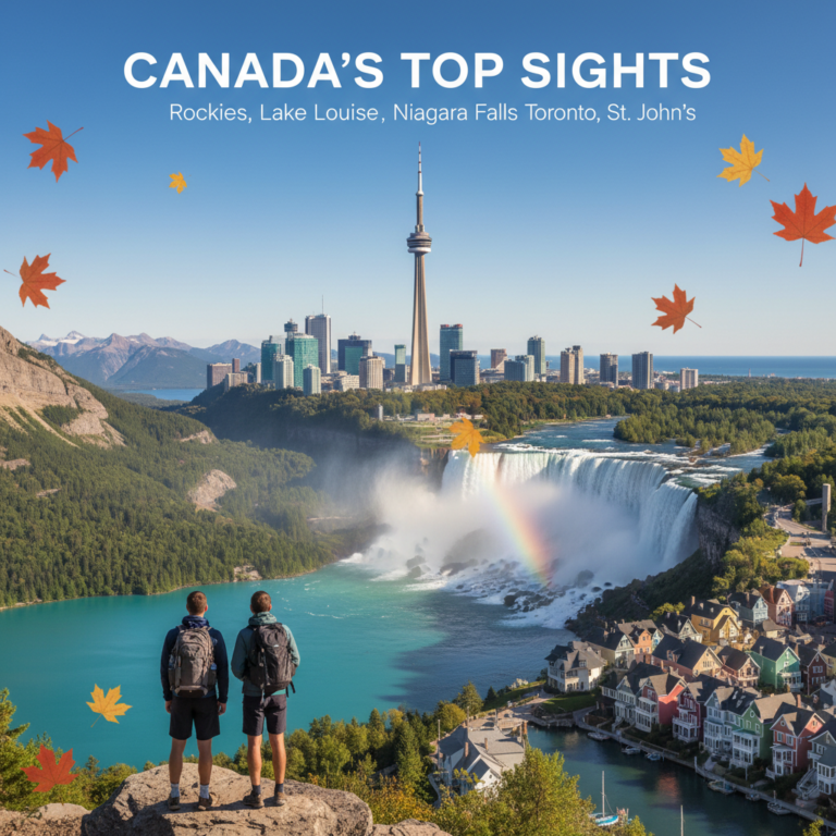 Canada’s top sights: Rockies, Lake Louise, Niagara Falls, Toronto, St. John’s, forests, and travelers