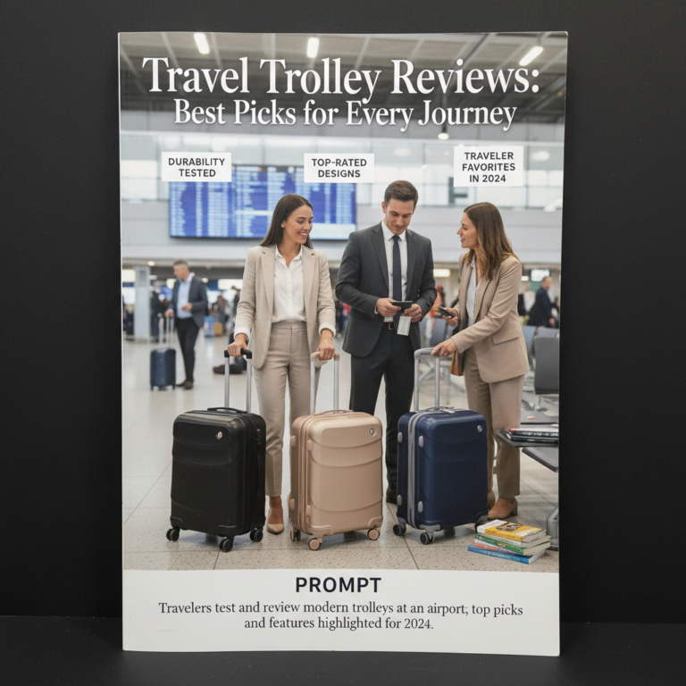 Travelers test and review modern trolleys at an airport; top picks and features highlighted for 2024.