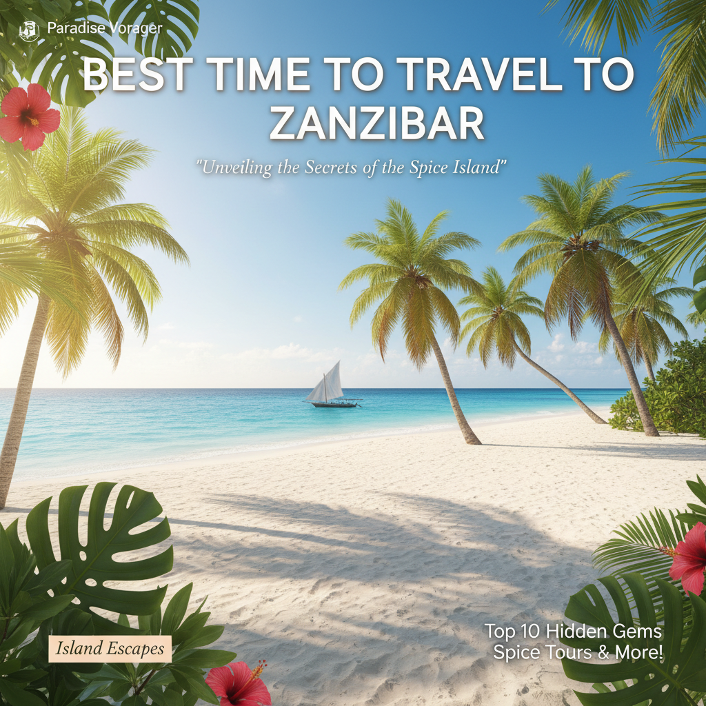 alt_text Idyllic Zanzibari beach with palm trees, turquoise sea, dhow boat, and warm golden sunshine.