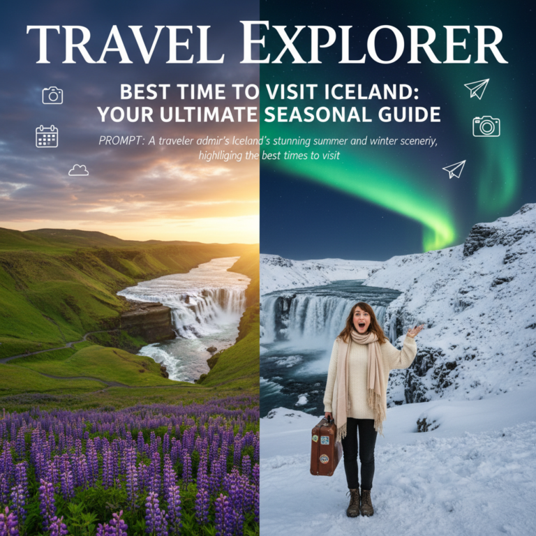 A traveler admires Iceland’s stunning summer and winter scenery, highlighting the best times to visit.