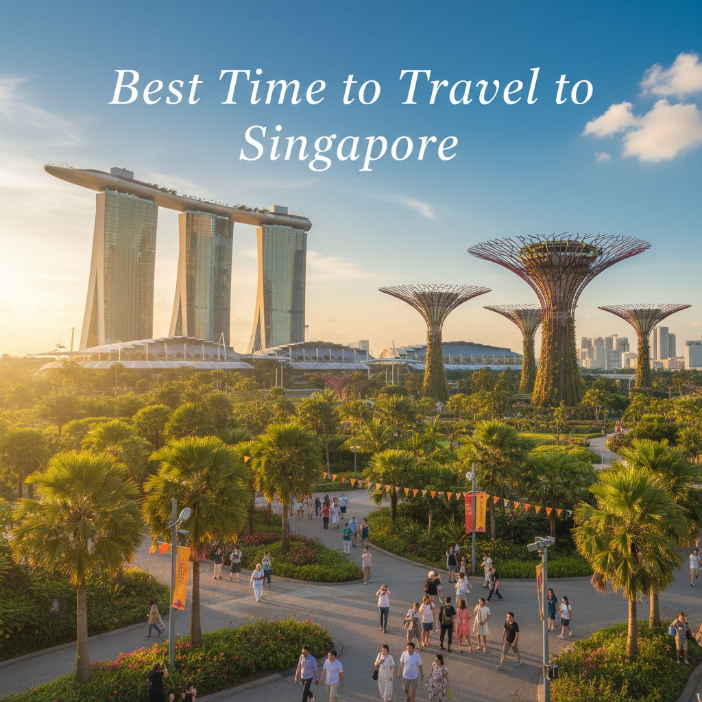 Best Time to Travel to Singapore: Marina Bay Sands, Supertree Grove, and lush gardens in golden sunlight.