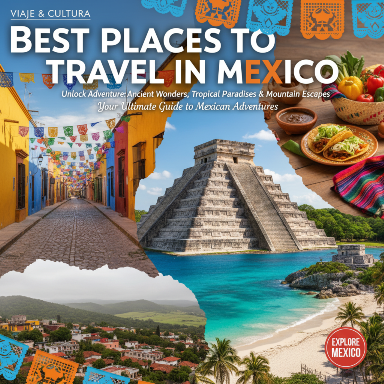 Vibrant cover collage showcasing Mexico’s top travel spots, culture, cuisine, and scenic beauty.