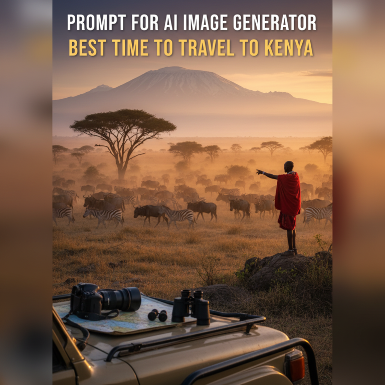 Best time to visit Kenya: sunrise safari with wildebeest, zebras, Kilimanjaro, and Maasai guide.